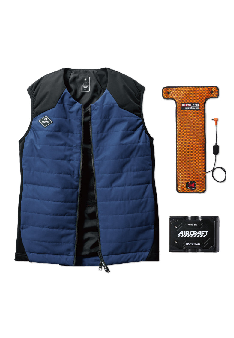 セット内容:TC500 電熱パッド、AC09バッテリー、バートル 3214ベスト-ジェットパープル