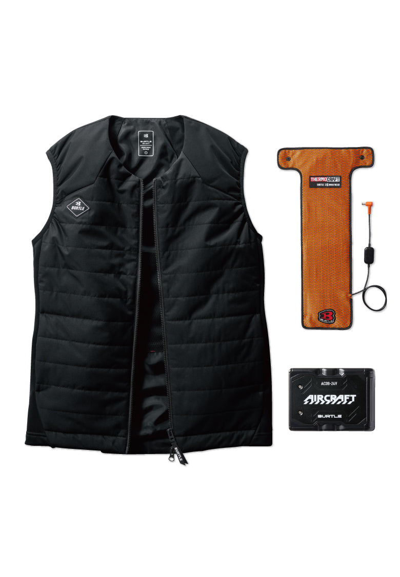 セット内容:TC500 電熱パッド、AC09バッテリー、バートル 3214ベスト-ブラック