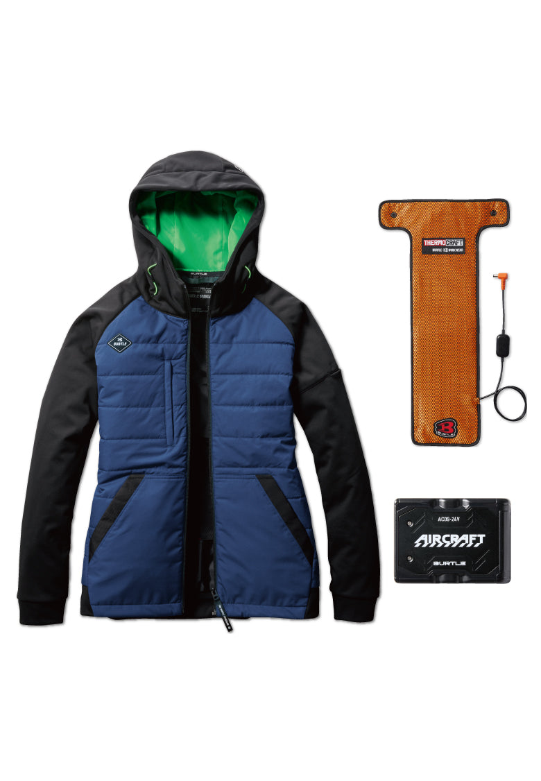 セット内容:TC500 電熱パッド、AC09バッテリー、バートル 3220ジャケット-ジェットパープル