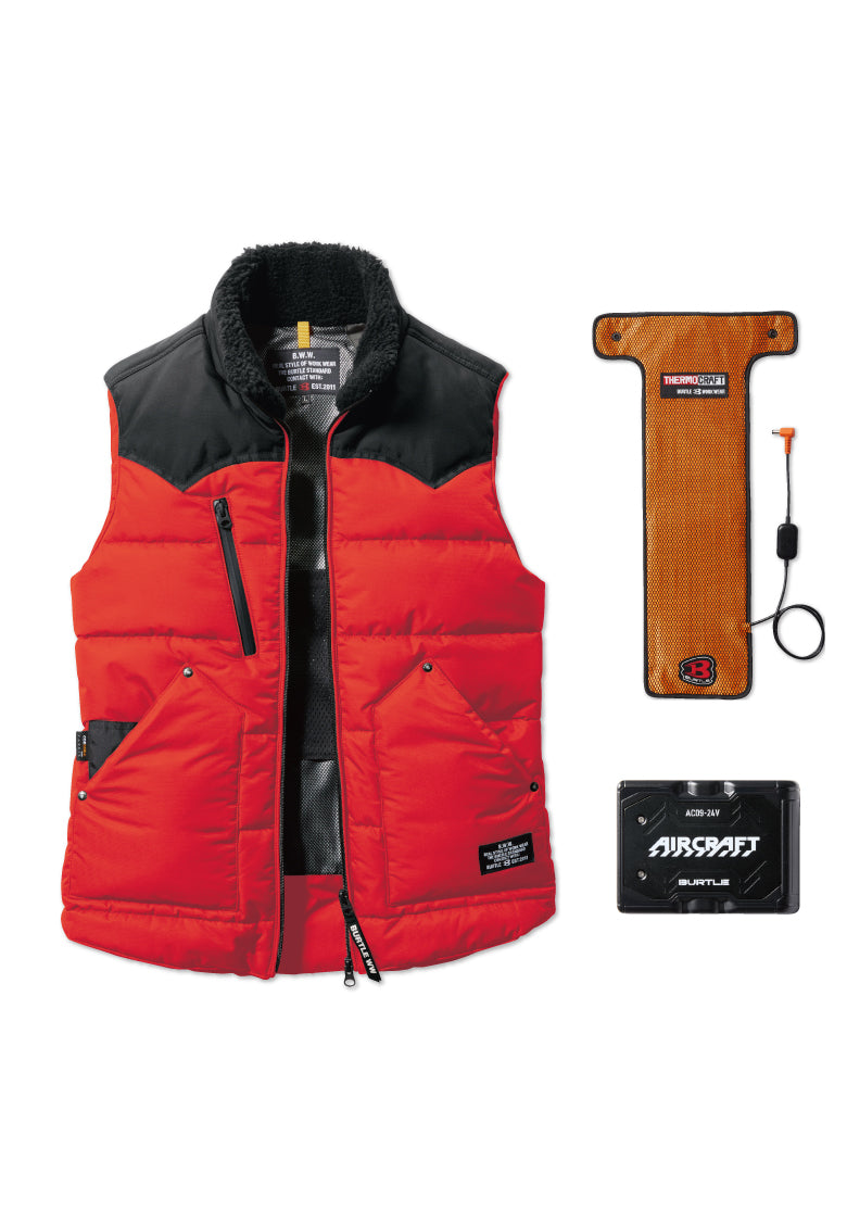 セット内容:TC500 電熱パッド、AC09バッテリー、バートル 5024ベスト- カーディナル