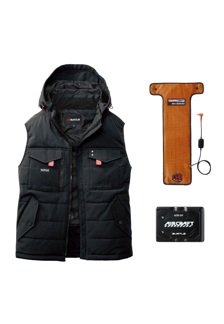 セット内容:TC500 電熱パッド、AC09バッテリー、バートル 5054ベスト- ブラック