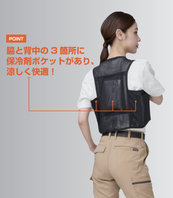 脇と背中に3か所の保冷ポケット