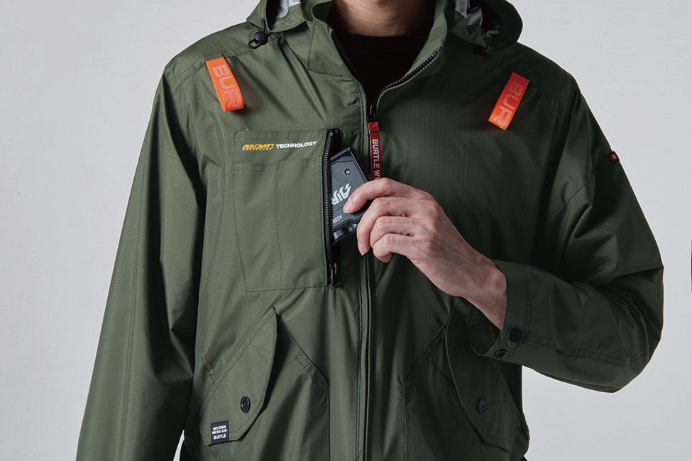 ハーネスフックハンガー取付ベルト&取り出し口 バッテリー収納ポケット(右・ファスナー止め・コードホール付)※特許取得済