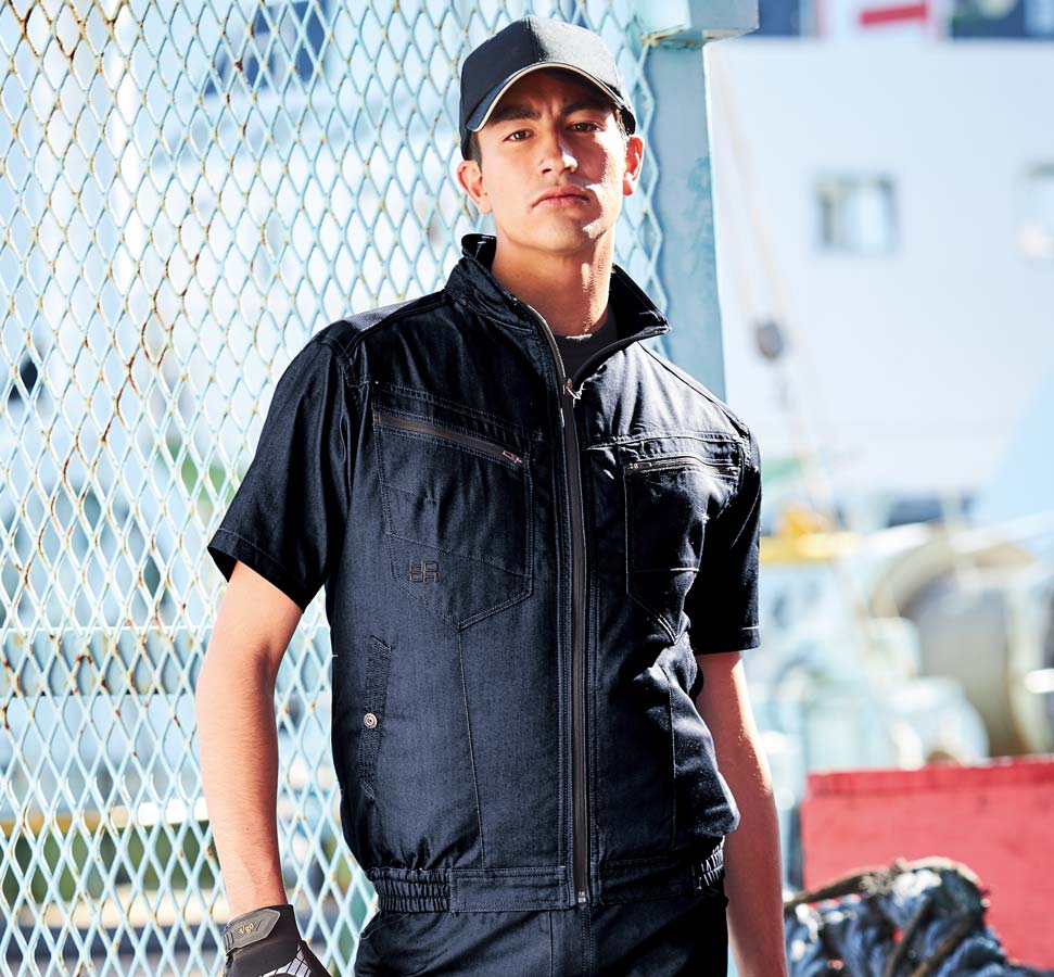 HOOH V9507 鳳皇 衿元風抜けソフトワイヤー 空調 半袖ストレッチブルゾン【バッテリー&ファンは別売】