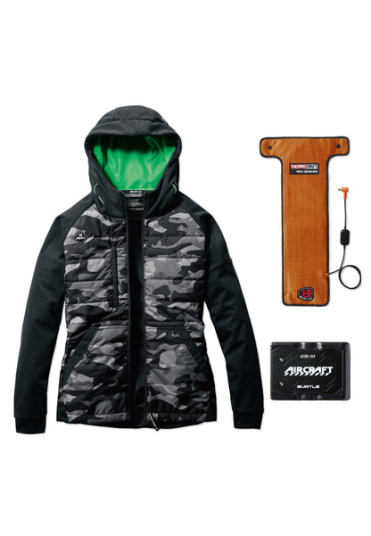 セット内容：TC500 電熱パッド、AC09バッテリー、バートル 3220ジャケット-グレイカモ