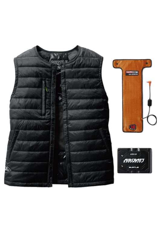 セット内容：TC500 電熱パッド、AC09バッテリー、バートル 3254ベスト-ブラック