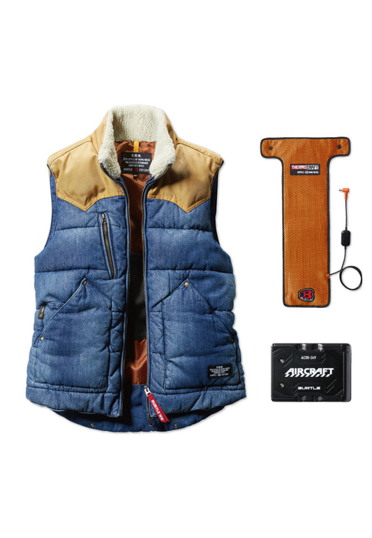 セット内容:TC500 電熱パッド、AC09バッテリー、バートル 5004ベスト- インディゴ