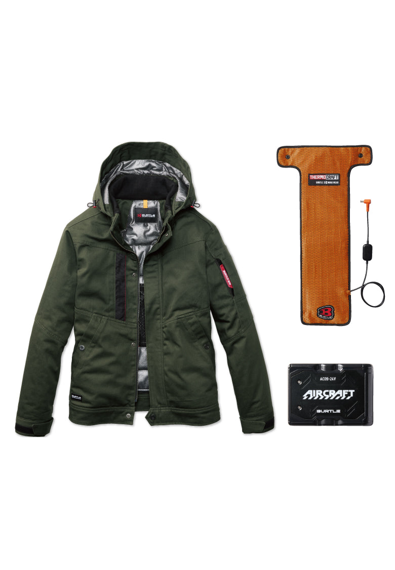 セット内容：TC500 電熱パッド、AC09バッテリー、バートル 8210ジャケット- アーミカーキ