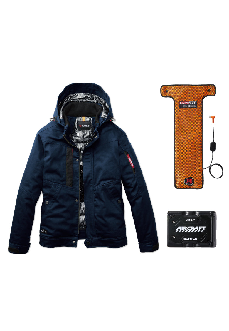 セット内容：TC500 電熱パッド、AC09バッテリー、バートル 8210ジャケット- ネイビー