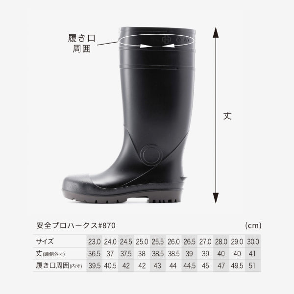安全プロハークス#870　サイズ表