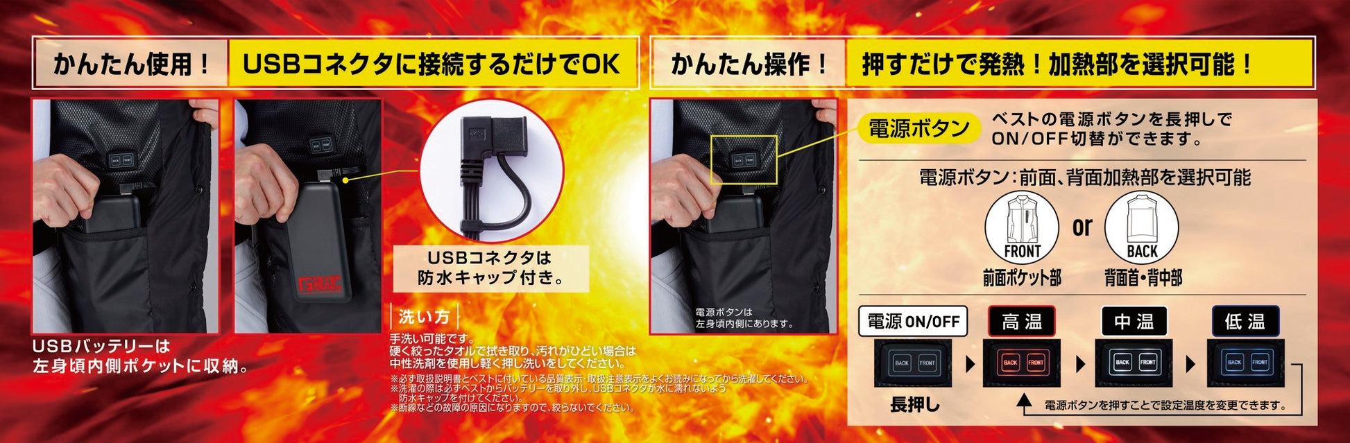 USBコネクタに接続するだけでOK。押すだけで発熱!加熱部を選択可能