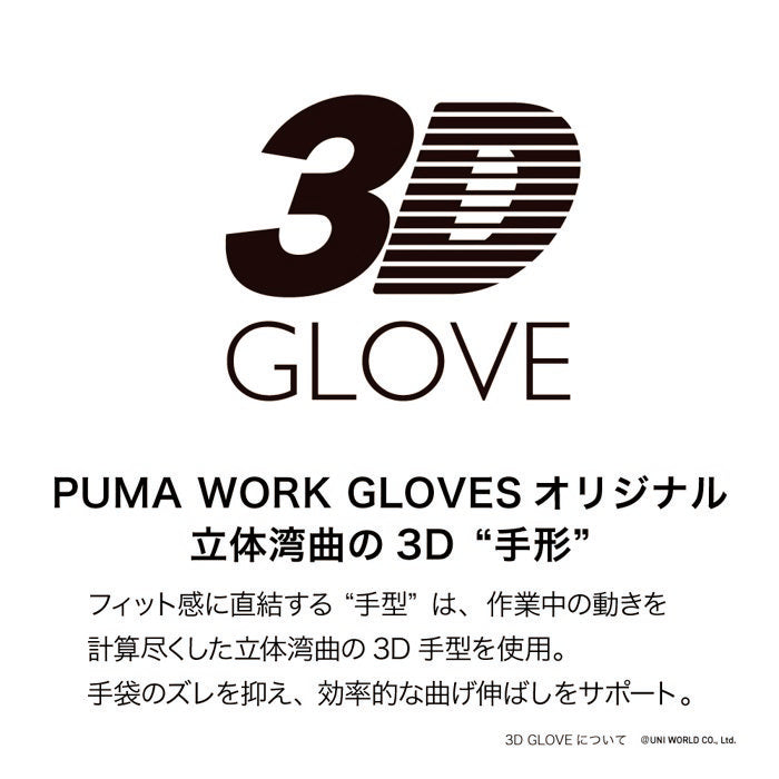 PUMA WORK GLOVESオリジナル
立体湾曲の３D“手型”