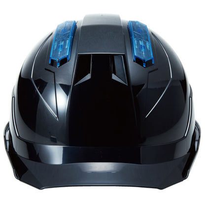 ヘルメット：L黒、通気孔カバー：クリアブルー（前面）