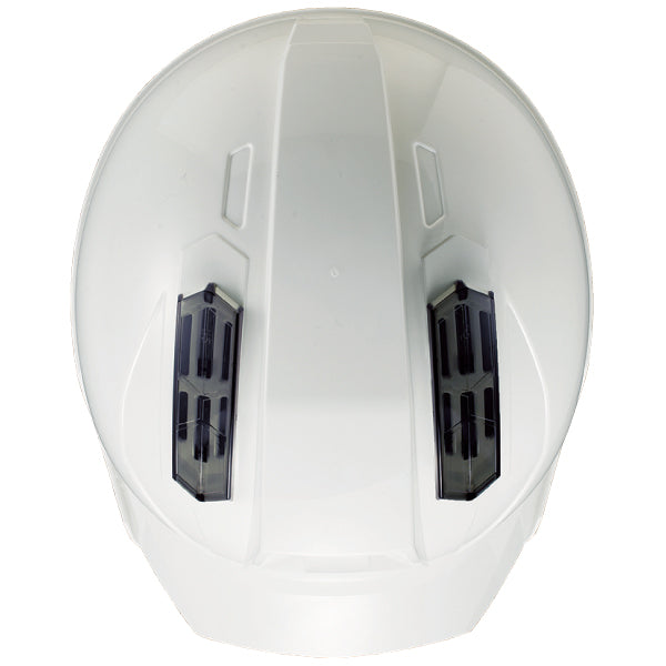 ヘルメット：ロイヤルホワイト、通気孔カバー：スモーク（上面形状）